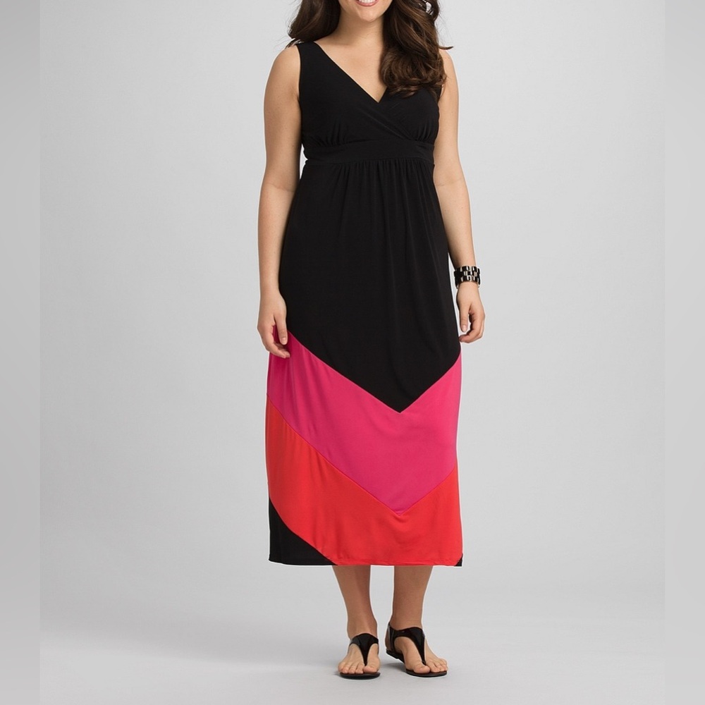 Dressbarn Black Pink Orange Maxi Long Dress Women Plus Size 18 1X